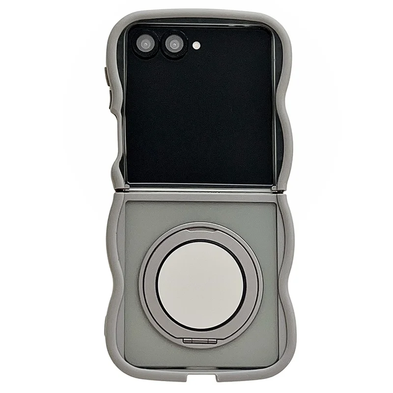 For Samsung Galaxy Z Flip7 5G Magnetic Case Mirror Rotating Kickstand Wave Edge TPU + PC Phone Cover - Grey