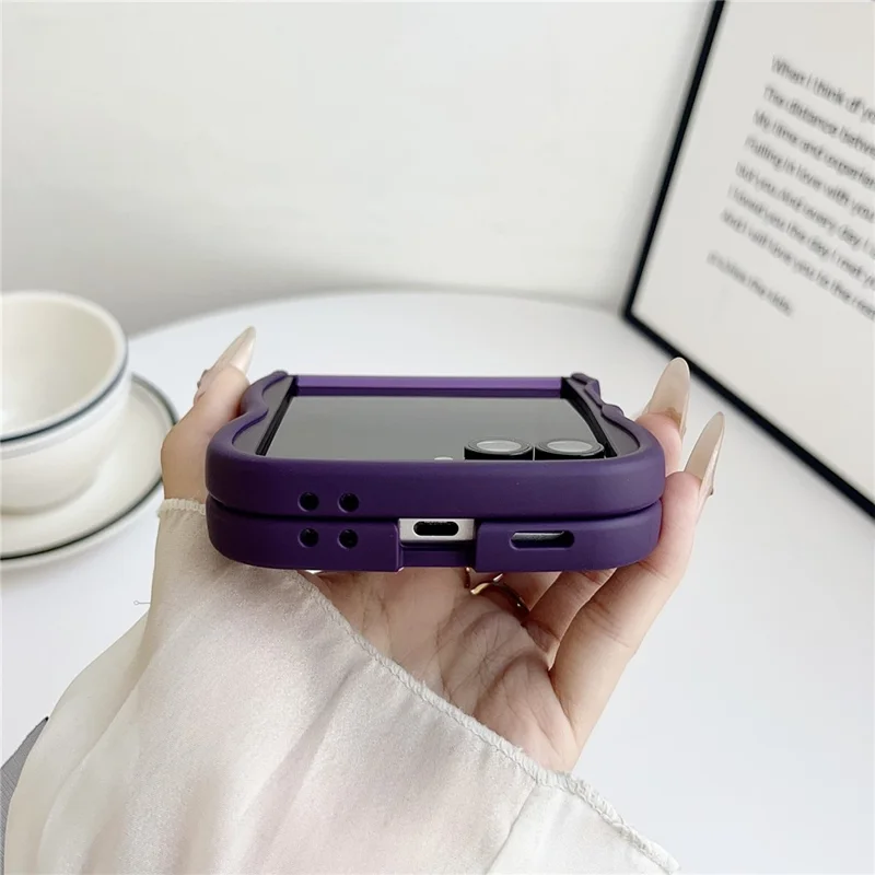 For Samsung Galaxy Z Flip7 5G Magnetic Case Mirror Rotating Kickstand Wave Edge TPU + PC Phone Cover - Grey