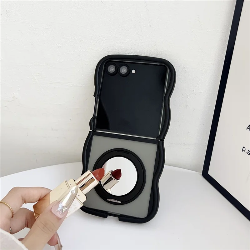 For Samsung Galaxy Z Flip7 5G Magnetic Case Mirror Rotating Kickstand Wave Edge TPU + PC Phone Cover - Grey