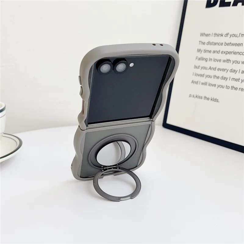 For Samsung Galaxy Z Flip7 5G Magnetic Case Mirror Rotating Kickstand Wave Edge TPU + PC Phone Cover - Grey