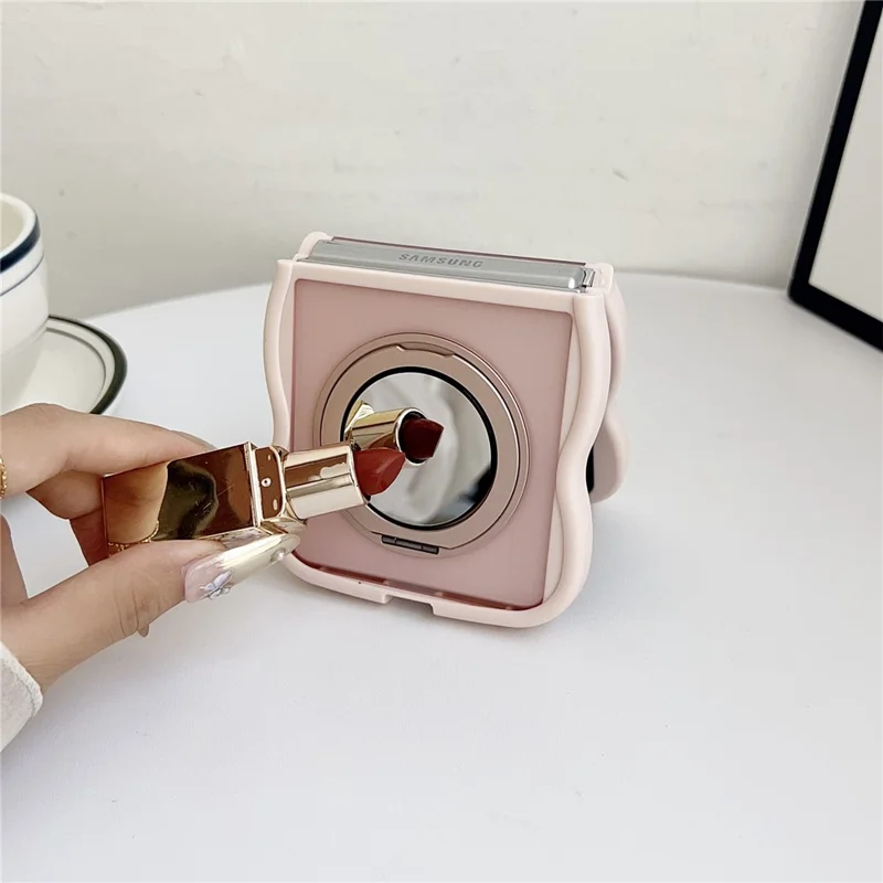 For Samsung Galaxy Z Flip7 5G Magnetic Case Mirror Rotating Kickstand Wave Edge TPU + PC Phone Cover - Grey