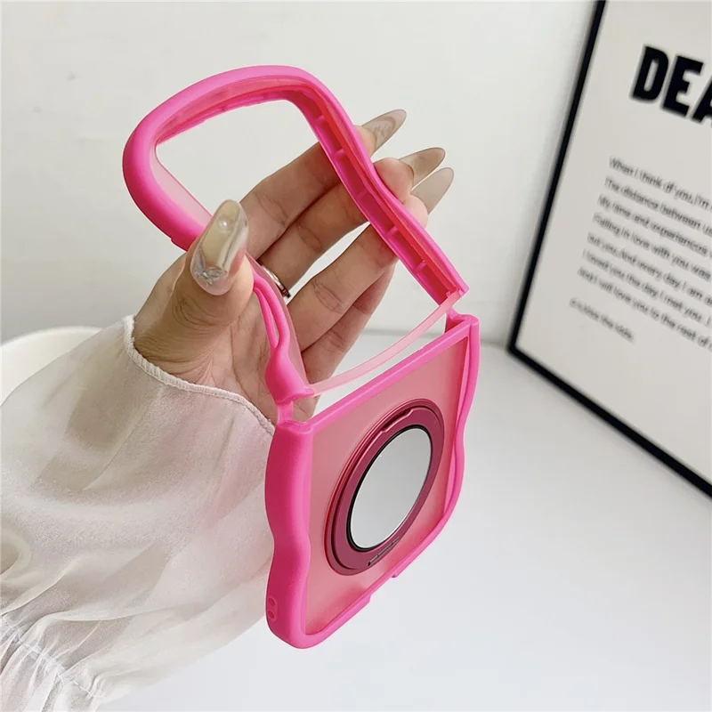 For Samsung Galaxy Z Flip7 5G Magnetic Case Mirror Rotating Kickstand Wave Edge TPU + PC Phone Cover - Grey