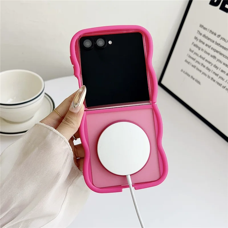 For Samsung Galaxy Z Flip7 5G Magnetic Case Mirror Rotating Kickstand Wave Edge TPU + PC Phone Cover - Grey