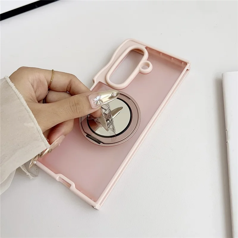 For Samsung Galaxy Z Fold7 5G Magnetic Case Mirror Rotating Kickstand Wave Edge TPU + PC Phone Cover - Rose