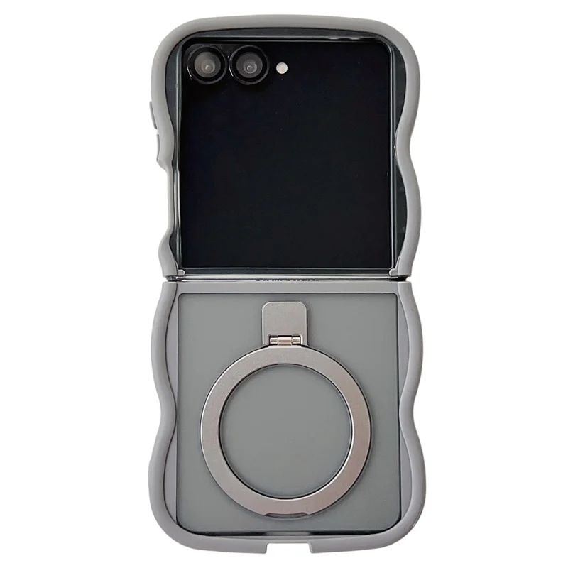 For Samsung Galaxy Z Flip7 5G Magnetic Case Kickstand Skin-Touch Wave Edge TPU + PC Phone Cover - Grey