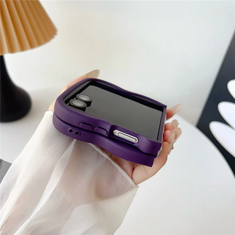 For Samsung Galaxy Z Flip7 5G Magnetic Case Kickstand Skin-Touch Wave Edge TPU + PC Phone Cover - Grey