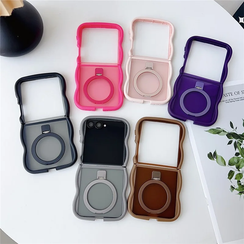 For Samsung Galaxy Z Flip7 5G Magnetic Case Kickstand Skin-Touch Wave Edge TPU + PC Phone Cover - Grey