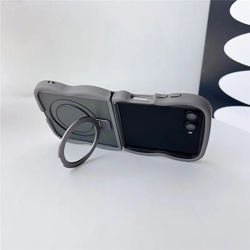 For Samsung Galaxy Z Flip7 5G Magnetic Case Kickstand Skin-Touch Wave Edge TPU + PC Phone Cover - Grey
