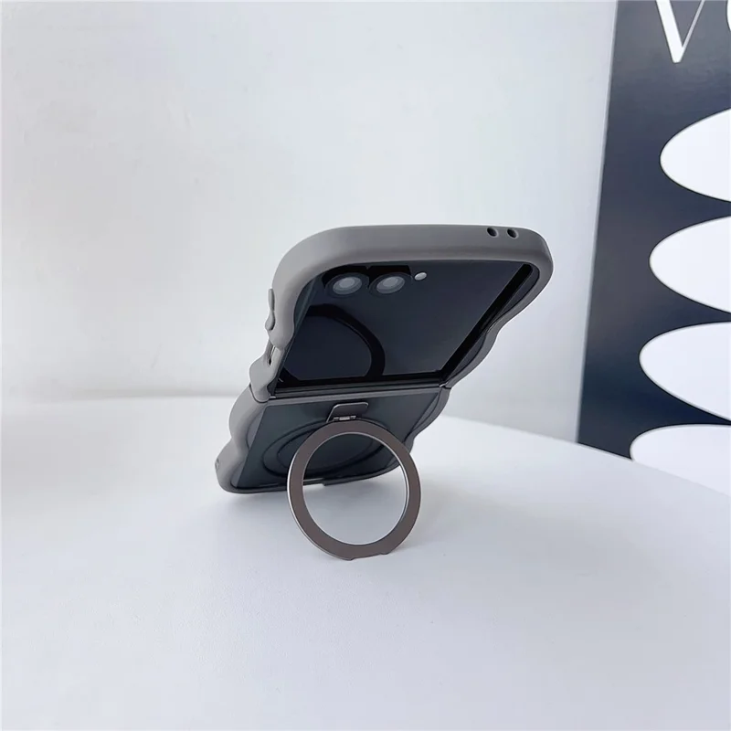 For Samsung Galaxy Z Flip7 5G Magnetic Case Kickstand Skin-Touch Wave Edge TPU + PC Phone Cover - Grey