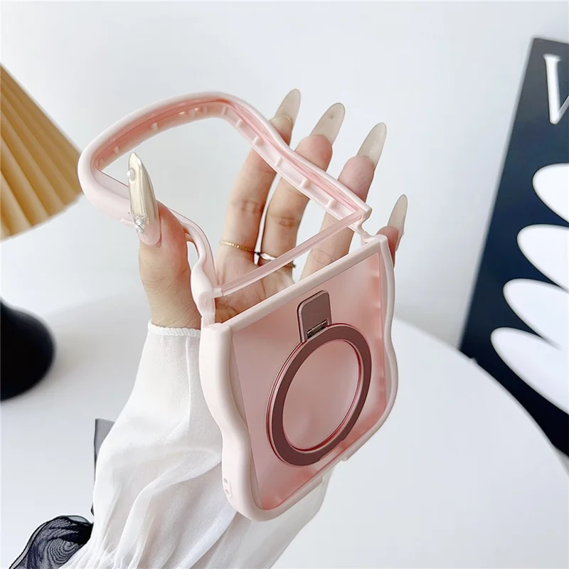 For Samsung Galaxy Z Flip7 5G Magnetic Case Kickstand Skin-Touch Wave Edge TPU + PC Phone Cover - Grey