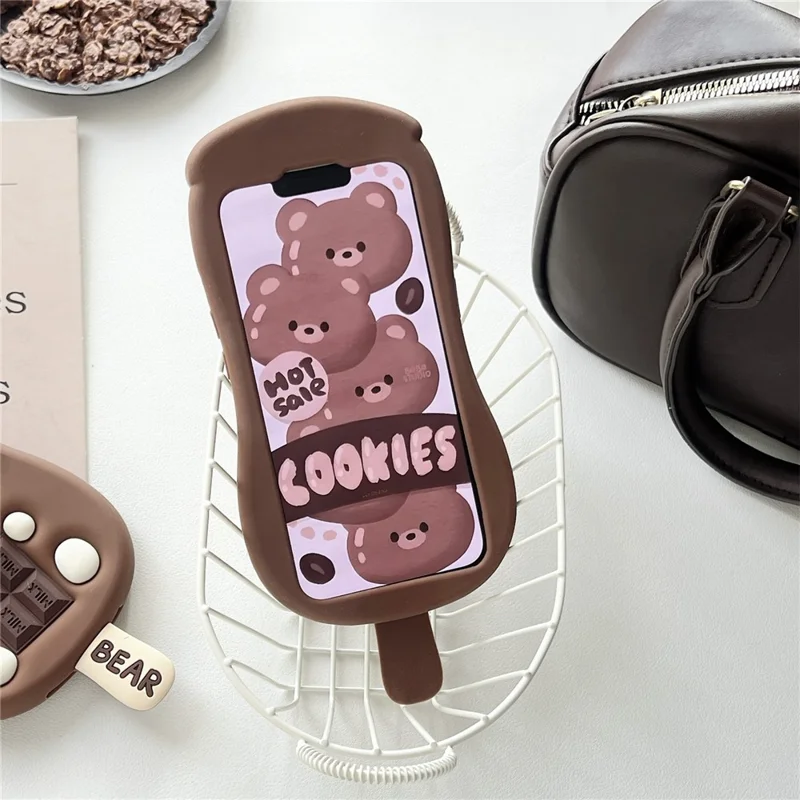 For iPhone 15 Silicone Case Cute Ice Cream Bear Design Shockproof Phone Back Cover