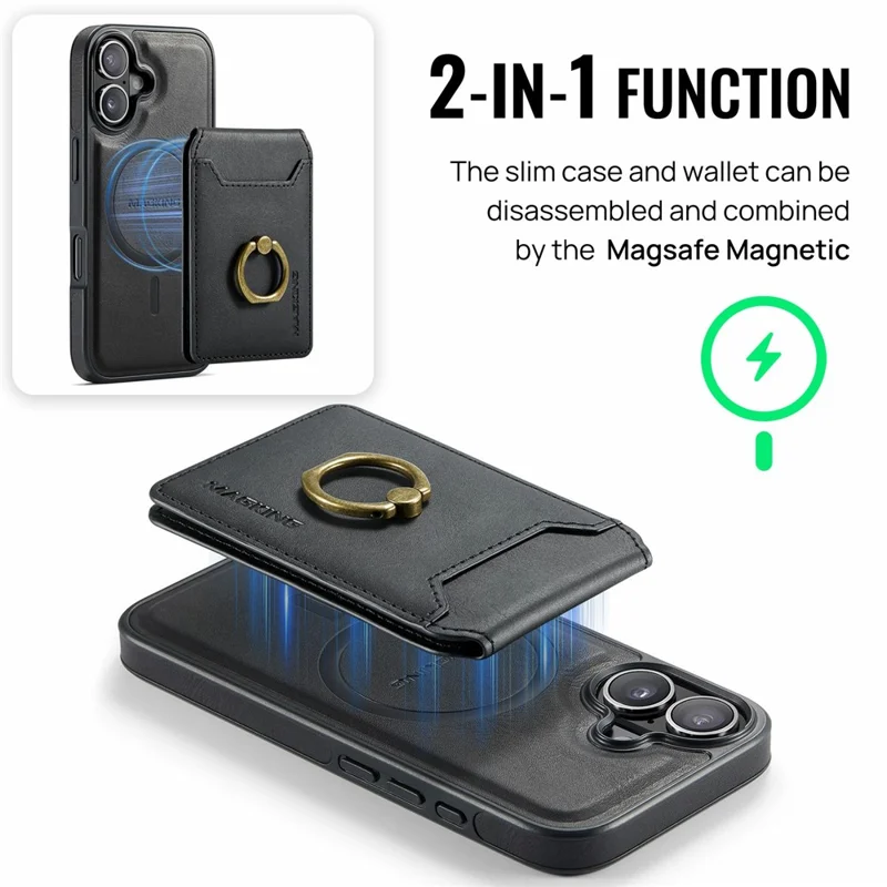 MAGKING K1 Series For iPhone 17 Magnetic Case PC + TPU + PU Phone Cover with Card Holder - Black