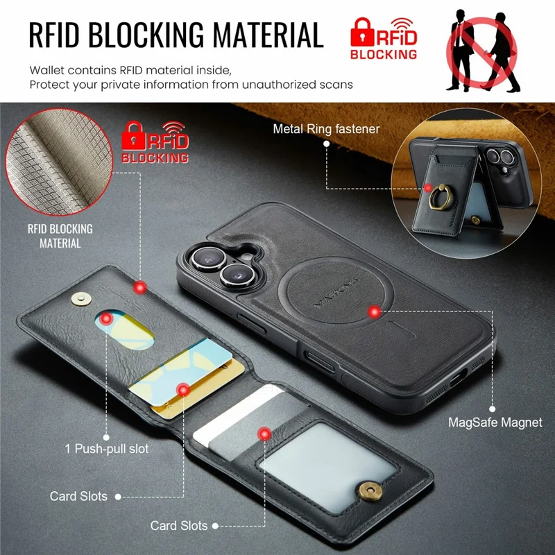 MAGKING K1 Series For iPhone 17 Magnetic Case PC + TPU + PU Phone Cover with Card Holder - Black