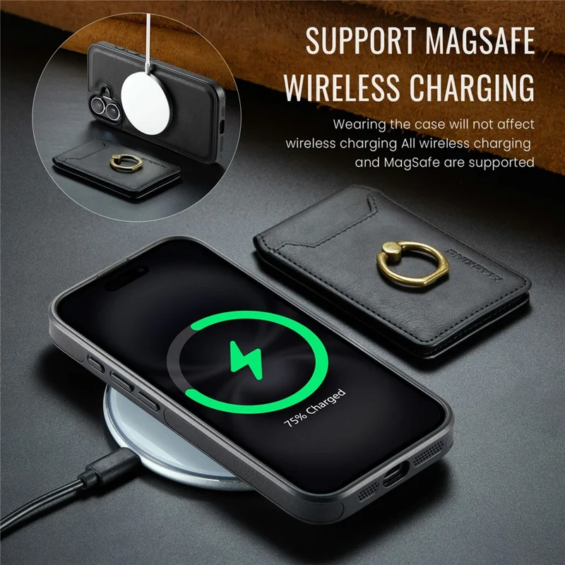 MAGKING K1 Series For iPhone 17 Magnetic Case PC + TPU + PU Phone Cover with Card Holder - Black