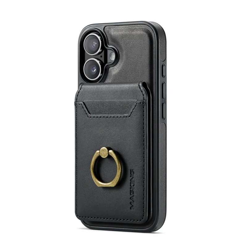 MAGKING K1 Series For iPhone 17 Magnetic Case PC + TPU + PU Phone Cover with Card Holder - Black
