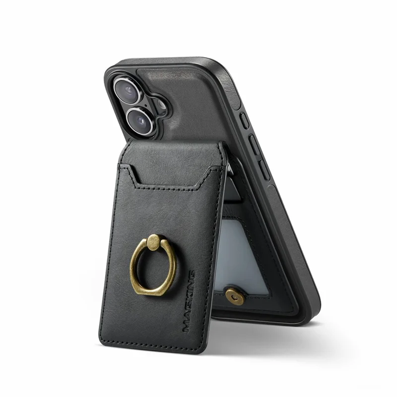 MAGKING K1 Series For iPhone 17 Magnetic Case PC + TPU + PU Phone Cover with Card Holder - Black