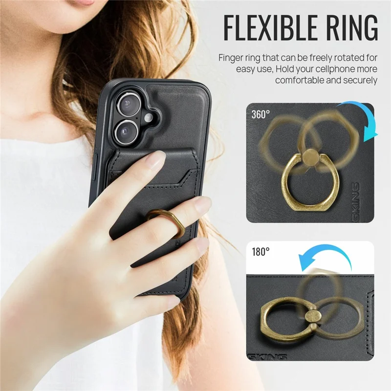 MAGKING K1 Series For iPhone 17 Magnetic Case PC + TPU + PU Phone Cover with Card Holder - Black
