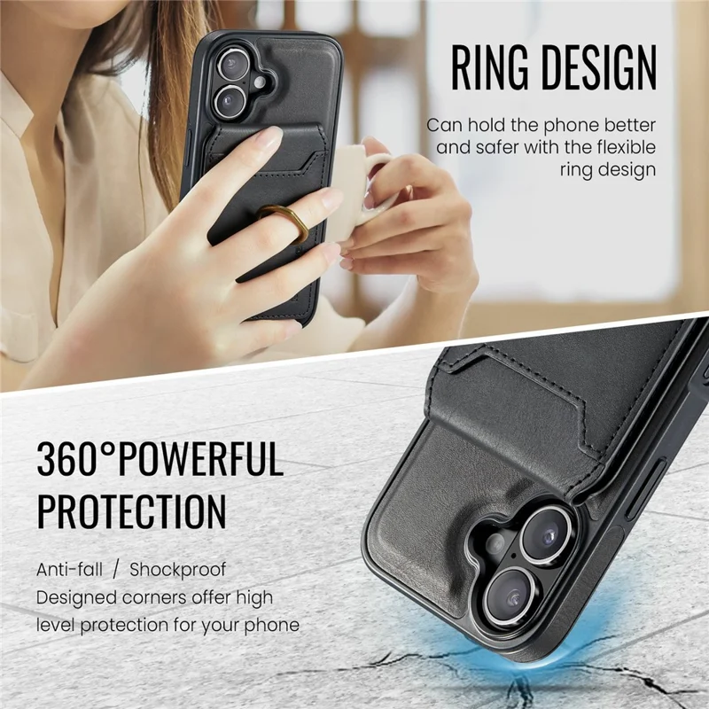 MAGKING K1 Series For iPhone 17 Magnetic Case PC + TPU + PU Phone Cover with Card Holder - Black