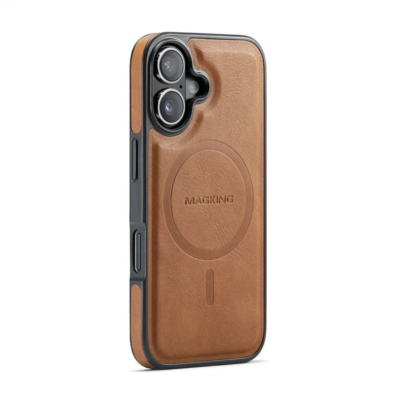 MAGKING K1 Series For iPhone 17 Magnetic Case PC + TPU + PU Leather Phone Cover - Brown