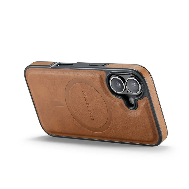 MAGKING K1 Series For iPhone 17 Magnetic Case PC + TPU + PU Leather Phone Cover - Brown
