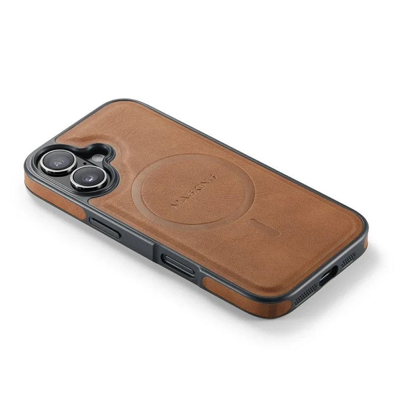 MAGKING K1 Series For iPhone 17 Magnetic Case PC + TPU + PU Leather Phone Cover - Brown