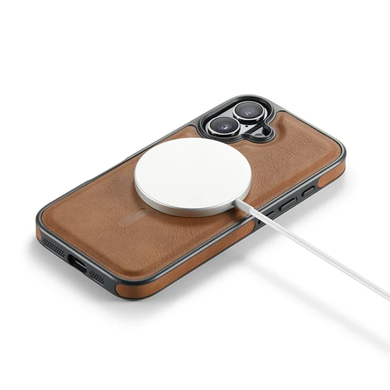 MAGKING K1 Series For iPhone 17 Magnetic Case PC + TPU + PU Leather Phone Cover - Brown