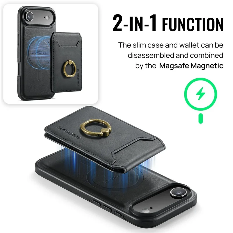 MAGKING K1 Series For iPhone Air Magnetic Case PC + TPU + PU Phone Cover with Card Holder - Black