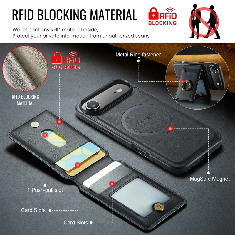 MAGKING K1 Series For iPhone Air Magnetic Case PC + TPU + PU Phone Cover with Card Holder - Black