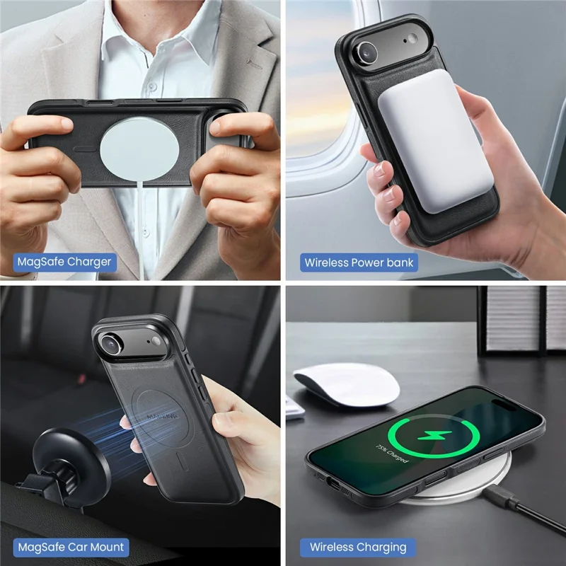 MAGKING K1 Series For iPhone Air Magnetic Case PC + TPU + PU Phone Cover with Card Holder - Black