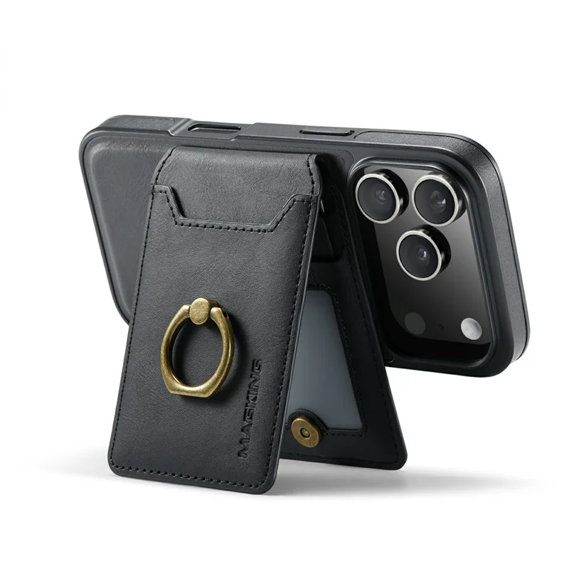 MAGKING K1 Series For 18 Pro / 17 Pro Magnetic Case PC + TPU + PU Phone Cover with Card Holder - Black
