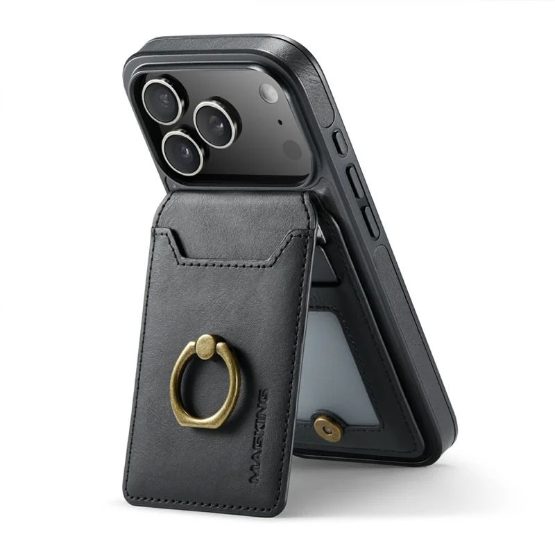 MAGKING K1 Series For 18 Pro / 17 Pro Magnetic Case PC + TPU + PU Phone Cover with Card Holder - Black