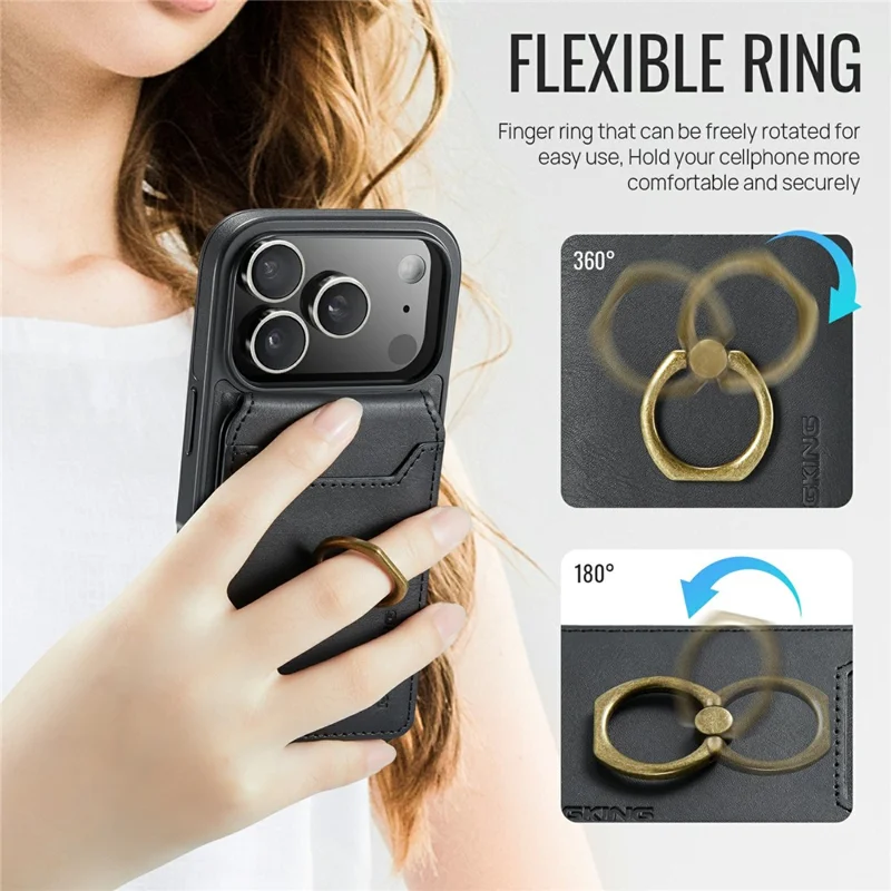 MAGKING K1 Series For 18 Pro / 17 Pro Magnetic Case PC + TPU + PU Phone Cover with Card Holder - Black