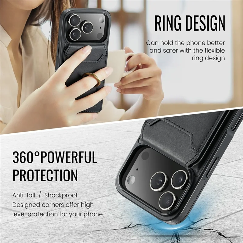 MAGKING K1 Series For 18 Pro / 17 Pro Magnetic Case PC + TPU + PU Phone Cover with Card Holder - Black