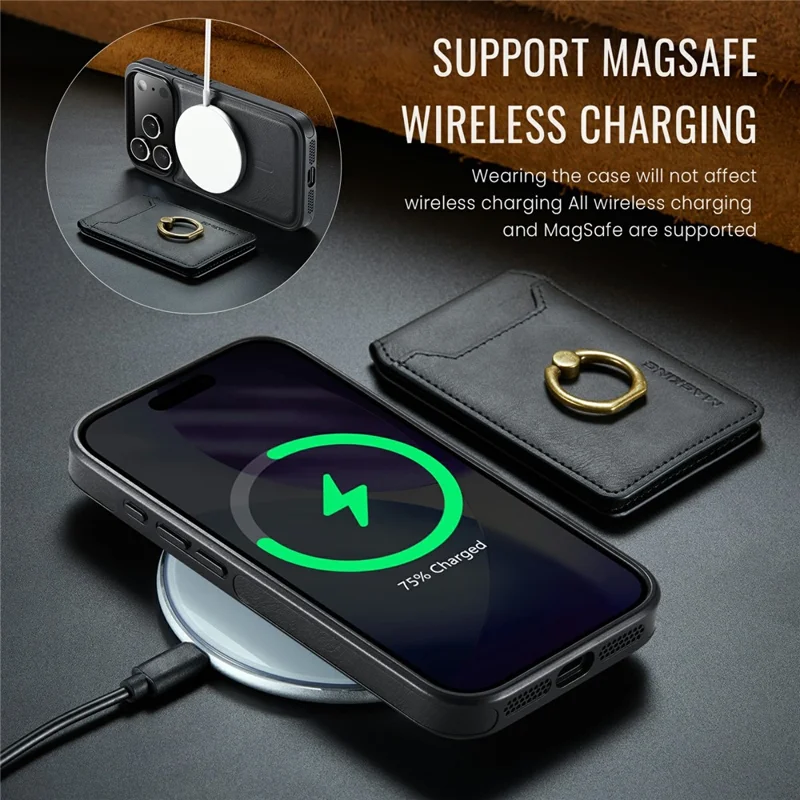 MAGKING K1 Series For iPhone 17 Pro Max Magnetic Case PC + TPU + PU Phone Cover with Card Holder - Black