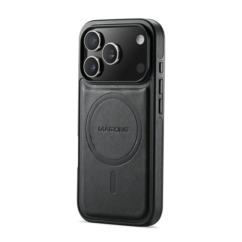 MAGKING K1 Series For iPhone 17 Pro Max Magnetic Case PC + TPU + PU Phone Cover with Card Holder - Black