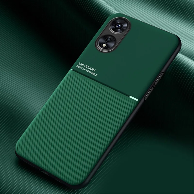 حافظة هاتف محمول لجهاز Oppo A17 4G، بتصميم خطوط مطبوعة من جلد البولي يوريثان الصناعي ومادة TPU مع صفيحة معدنية مدمجة - أخضر