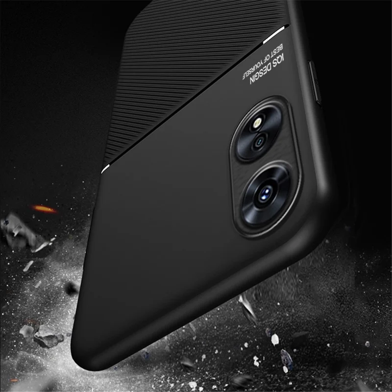 حافظة هاتف محمول لجهاز Oppo A17 4G، بتصميم خطوط مطبوعة من جلد البولي يوريثان الصناعي ومادة TPU مع صفيحة معدنية مدمجة - أخضر