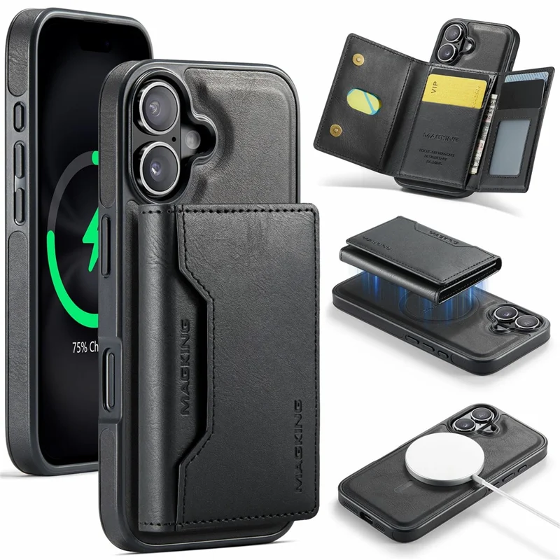 MAGKING K2 Series For iPhone 17 Case Compatible with MagSafe PC + TPU + PU Phone Cover - Black