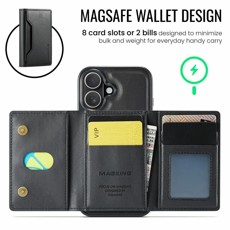 MAGKING K2 Series For iPhone 17 Case Compatible with MagSafe PC + TPU + PU Phone Cover - Black
