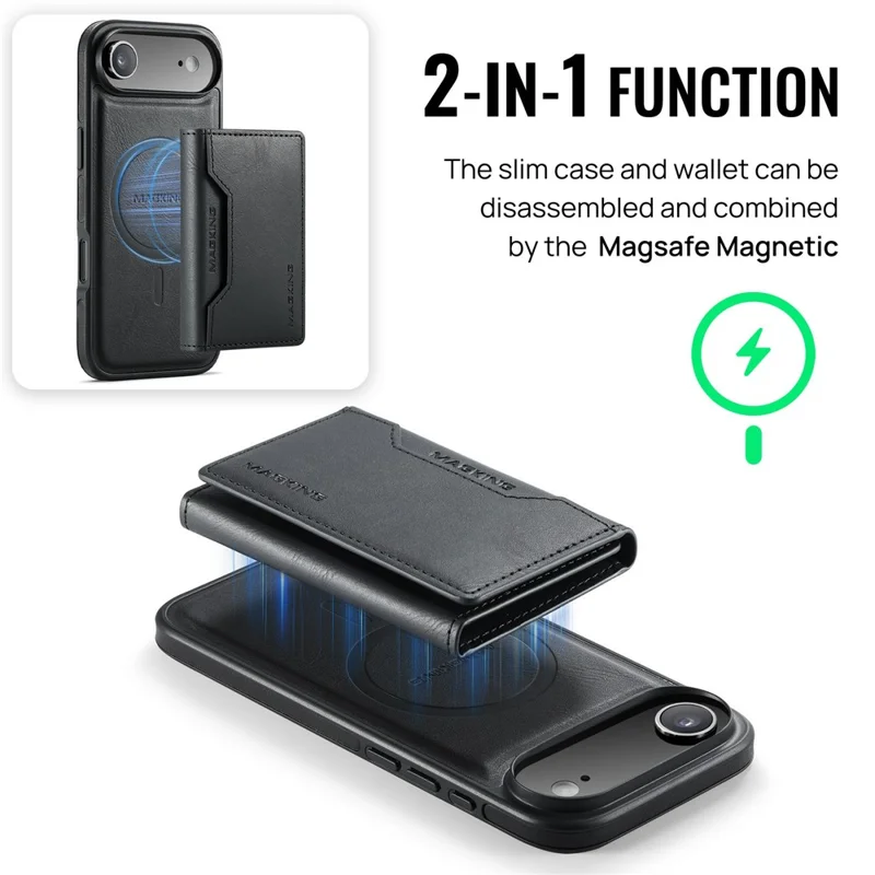 MAGKING K2 Series For iPhone Air Case Compatible with MagSafe PC + TPU + PU Phone Cover - Black