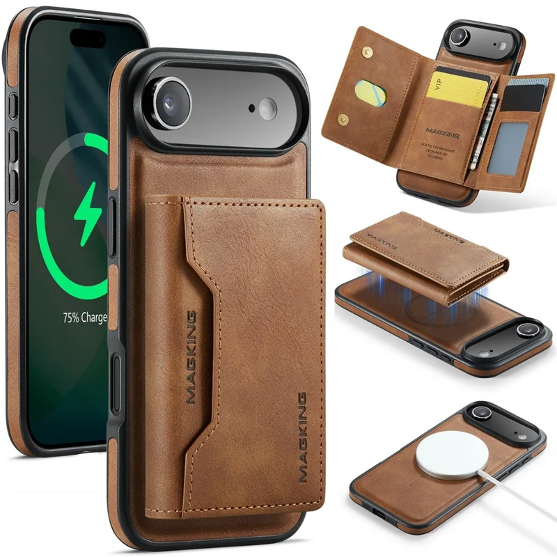 MAGKING K2 Series For iPhone Air Case Compatible with MagSafe PC + TPU + PU Phone Cover - Brown