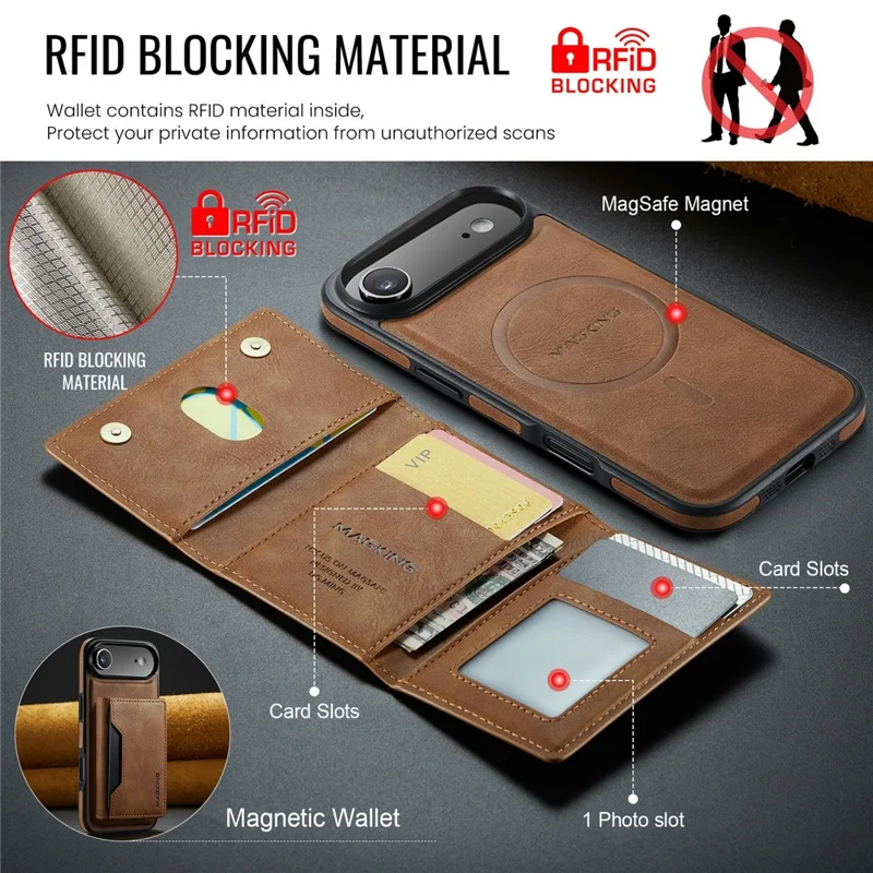 MAGKING K2 Series For iPhone Air Case Compatible with MagSafe PC + TPU + PU Phone Cover - Brown