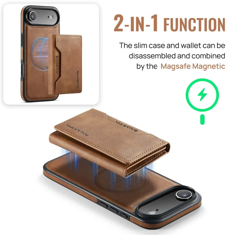 MAGKING K2 Series For iPhone Air Case Compatible with MagSafe PC + TPU + PU Phone Cover - Brown