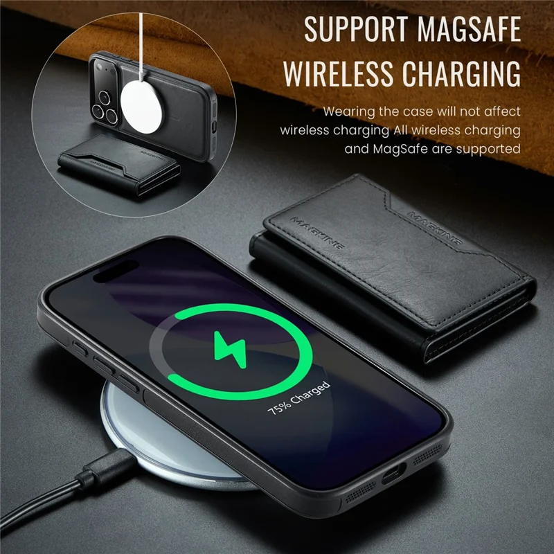 MAGKING K2 Series For iPhone 17 Pro Max Case Compatible with MagSafe PC + TPU + PU Phone Cover - Black