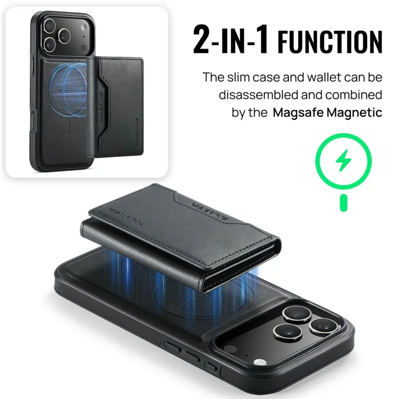 MAGKING K2 Series For iPhone 17 Pro Max Case Compatible with MagSafe PC + TPU + PU Phone Cover - Black