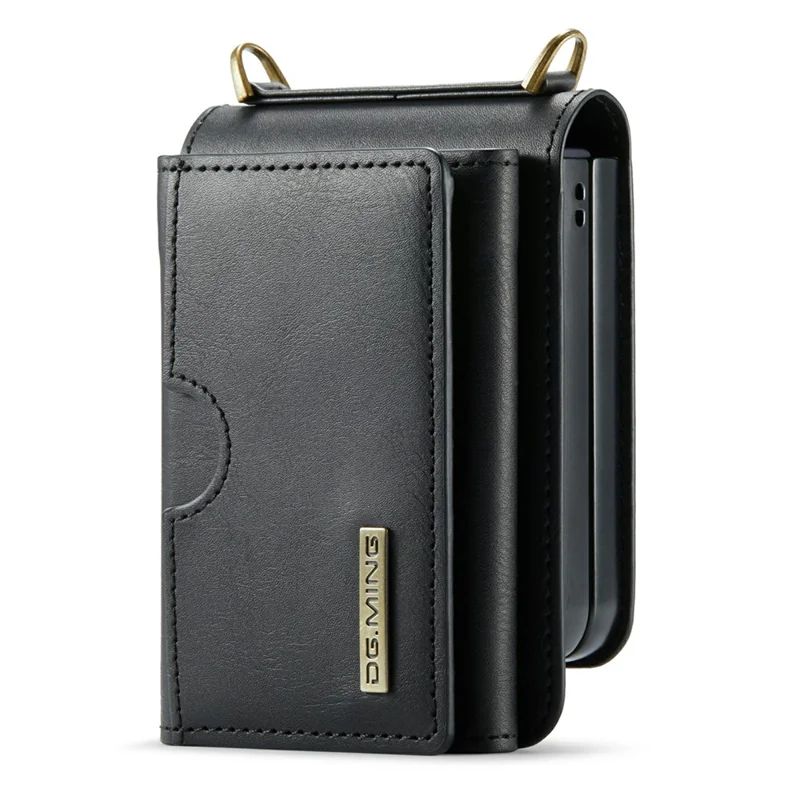 DG.MING M6 Series For Samsung Galaxy Z Flip7 5G Foldable Case PU + PC Phone Cover with Wallet  /  Shoulder Strap - Black