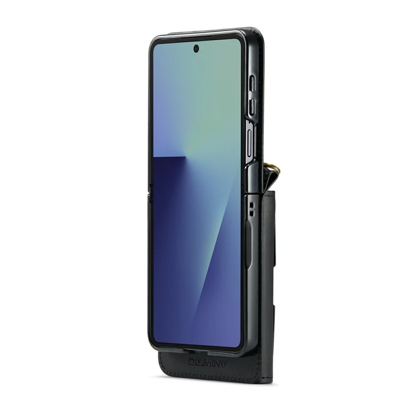 DG.MING M6 Series For Samsung Galaxy Z Flip7 5G Foldable Case PU + PC Phone Cover with Wallet  /  Shoulder Strap - Black