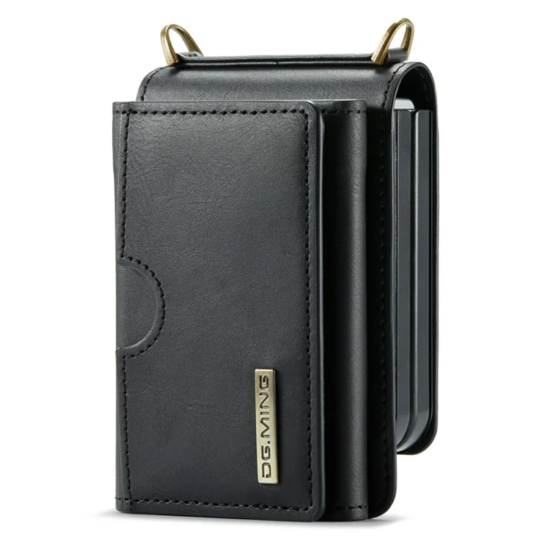 DG.MING M6-serie voor Samsung Galaxy Z Flip6 5G / Z Flip7 FE 5G Flexibele hoes van PU + PC met portemonnee / schouderband - Zwart