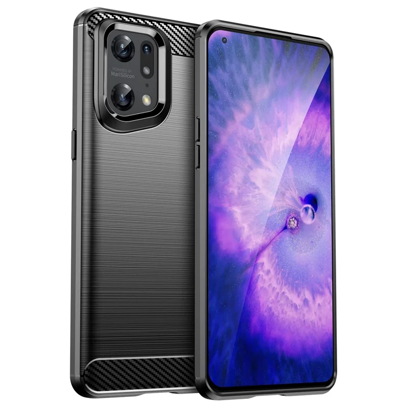Étui de protection pour Oppo Find X5 Pro, couverture de téléphone avec texture en fibre de carbone brossée - Noir