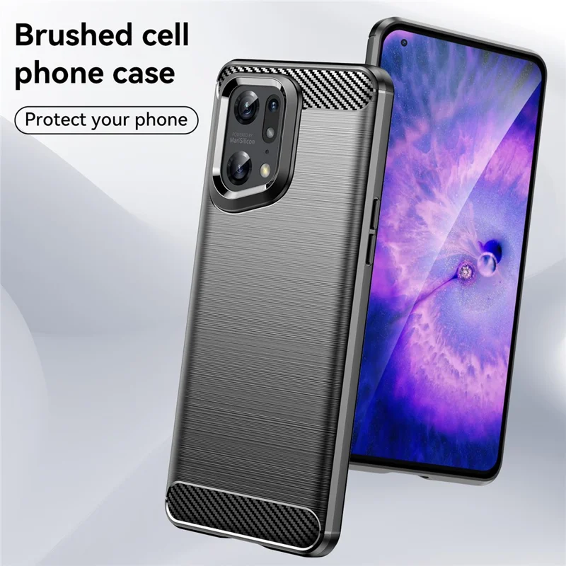 Étui de protection pour Oppo Find X5 Pro, couverture de téléphone avec texture en fibre de carbone brossée - Noir